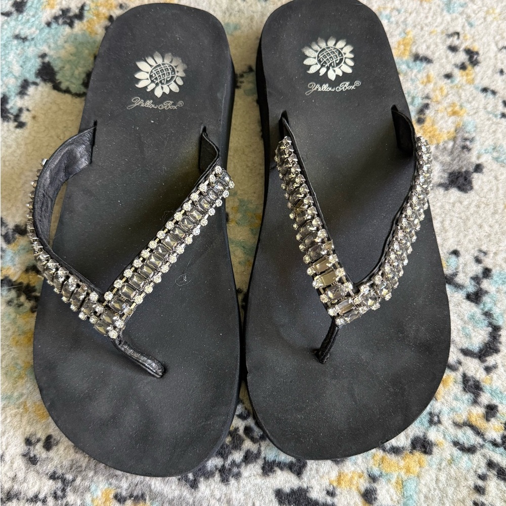 Yellow Box Black Rhinestone Sandals